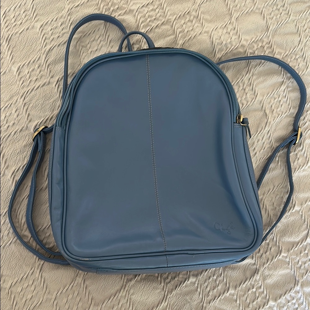 Minimalist Blue Backpack 12” tall 11” wide 3.5” deep